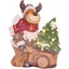 Dekorácia MagicHome Vianoce, Sobík s vozíkom, 4 LED, 3xAA, keramika, 33,50x24x43 cm