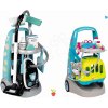 Set upratovací vozík s elektronickým vysávačom Cleaning Trolley Vacuum Cleaner Smoby a zverolekársky vozík s kufríkom a mačiatkom