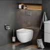 Rea Carlo Mini, závesné záchodová misa Tornado Rimless 485x365x350 mm + WC sedadlo, biela lesklá, REA-C8770