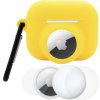 AppleKing 3v1 sada silikónového obalu a ochrannej fólie na prednú a zadnú stranu pre AirPods Pro 3 / AirTag 1 / 2 - žltá - možnosť vrátiť tovar ZADARMO do 30tich dní