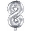 PartyDeco Fóliový balón Mini - Číslo 8 strieborný 35cm