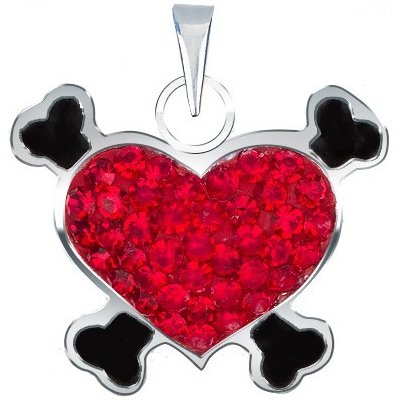Šperky eshop Prívesok zo striebra 925 červené pirátske srdce so zirkónmi U1.6