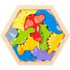 Drevené puzzle pre deti s rámikom, farebné edukačné puzzle - dinosaury