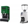 Gaggia New Classic EVO, green + Eureka Atom Specialty 65, white