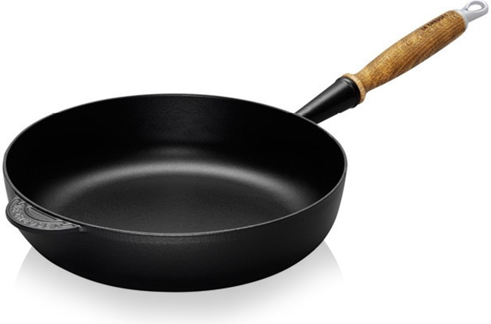 Le Creuset vysoká panvica na vyprážanie s drevenou rúčkou čierna 28 cm