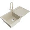 Mexen Leo, 1-komorový granitový drez 900x500x190 mm a drezová batéria Elia, béžová, 6501-69-670101-69