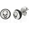 Šperky eshop - Oceľové náušnice - kruh s čiernou lebkou a gumičkou X13.14