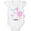 Baby Nellys Bavlnené dojčenské body, kr. rukáv, Flamingo - biele, veľ. 62