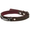 COBBYS PET Obojok z pravej olejovej kože hnedý zdobený šperkom s kryštálmi 15mm/45cm