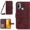 Peňaženkové kožené puzdro Skin Feel Sun Flower na Motorola Moto E20 / E30 / E40 - Vínovo Červená
