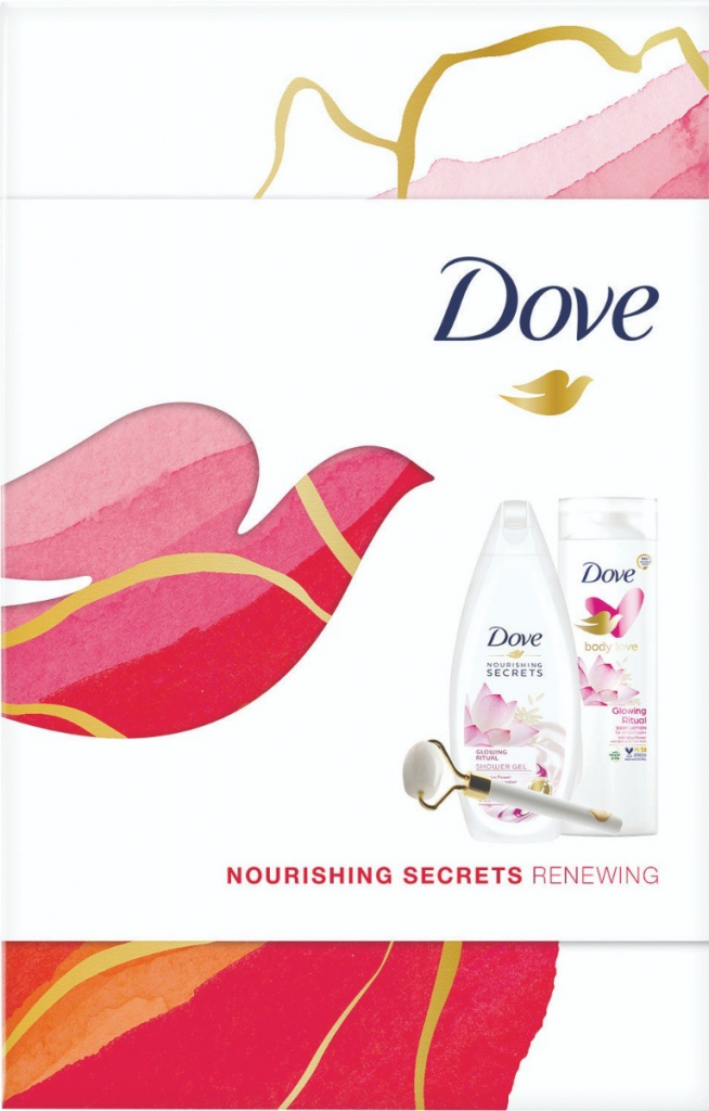 Dove Nourishing Secrets Renewing sprchový gél Glowing Ritual 250 ml + telové mlieko Glowing Ritual 250 ml + masážny valček na tvár darčeková sada