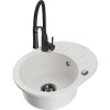 Mexen Kevin, 1-komorový granitový drez 586x458x190 mm a drezová batéria Aster, biela, 6517-20-73450-70-B
