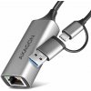 AXAGON ADE-TXCA, USB-C + USB-A 3.2 Gen 1 - Gigabit Ethernet sieťová karta, Asix AX88179, auto inštal ADE-TXCA