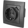 JEDNA ZÁSUVKA 2PSHUKO 16A-250V USB 2,1A MODERNÁ ČIERNA + RÁM.