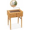 GIANTEX Kozmetický stolík, toaletný stolík s nastaviteľným zrkadlom a 2 zásuvkami a úložným výklenkom, kozmetický stolík so sklenenou doskou, kozmetický stolík z bambusu, do spálne