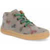 Barefoot detské členkové topánky Froddo - First Step Laces Grey dinosaury