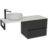 CERANO - Doska pod umývadlo z liateho mramoru Elanys - 120x46,5x1,2 cm - skrinka Velora 59 cm - čierna matná, čierna úchytka - konzola čierna