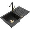 Mexen Pablo, 1-komorový granitový drez 752x436x161 mm a drezová batéria Flora, čierna-strieborná metalíza, 6510-73-670401-57-G