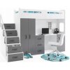 Interbeds MAX 4 poschodová posteľ 258x180 komplet + matrac + písací stôl + šatník sivo-biela