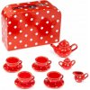 Bigjigs Toys bodkovaný porcelánový čajový set červený