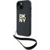 DKNY PU Leather Stack Logo Wrist Strap pre Apple iPhone 14, čierna