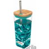 Sklenený cestovný hrnček so slamkou Liquid Cube Water Flowers 540 ml - Quokka