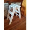 RETRO Drevená Skladacia stolička s dvoma schodíkmi, biela (Drevené skladacie schodíky)