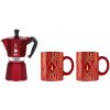 Kávovar BIALETTI DECO GLAMOUR Moka Express 6tz + 2 hrnky Červená