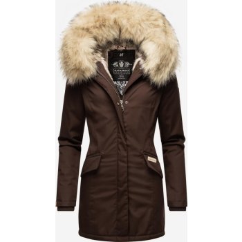 Navahoo Cristal dámska zimná bunda s kapucňou a kožušinou dark choco