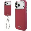 DKNY PU Leather Metal Logo Wrist Chain MagSafe Zadní Kryt pro iPhone 17 Pro Max Pink