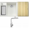 Blanco AXIA III 6 S biela s excentrom + drevená krájacia doska 524647 + Blanco MILA chróm 519414