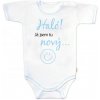 Body krátky rukáv s vtipným textom Baby Nellys, Haló!Já jsem tu nový, veľ. 74, chalan, 74 (6-9m)