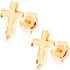 Šperky eshop - Zlaté náušnice 585 - malý latinský krížik, kombinácia lesklého a matného povrchu S2GG85.28