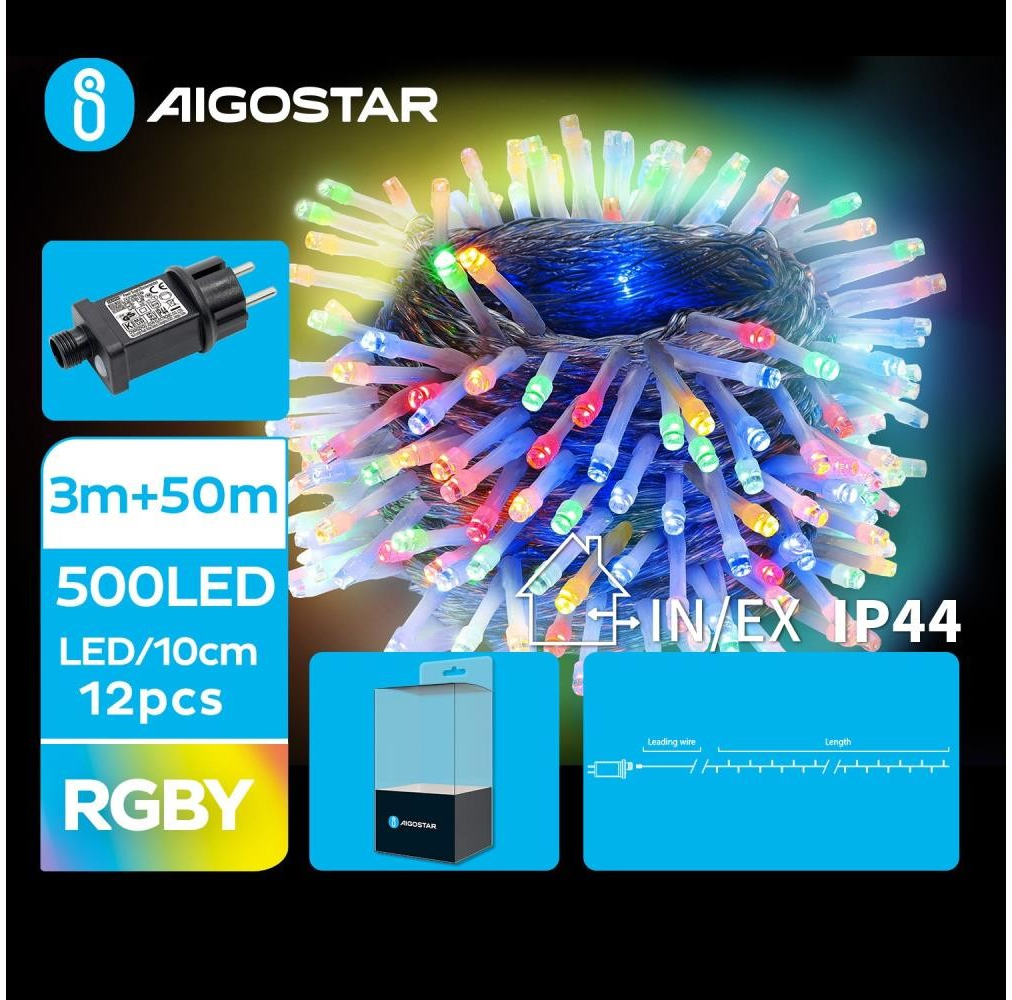 Aigostar LED Vonkajšia vianočná reťaz 500xLED 8 funkcií 53m IP44 multicolor AI0493