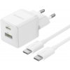 Baseus sieťová nabíjačka Palm (P1011160A213-01) – 2v1 rýchlonabíjačka, USB, USB-C, kábel USB-C, 30W, 20V/3A, biela (Moon White)