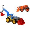 Teddies Traktor / nakladač / bager sa 2 lyžicami plast na voľný chod 2 farby v sieťke 16x35x16cm