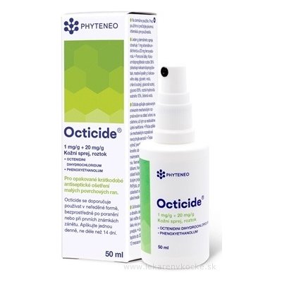 Octicide 1 mg/g + 20 mg/g dermálny roztokový sprej aer deo (fľ.HDPE) 1x50 ml