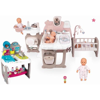 Set domček pre bábiku Large Doll's Play Center Natur D'Amour Baby Nurse Smoby a zverolekárska ordinácia so zvieratkami a 32 cm bábikou
