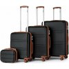 KONO Set 4 cestovných kufrov s horizontálnym dizajnom - ABS - čierno hnedá- 10L/44L/66L/96L