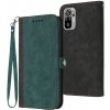 Peňaženkové kožené puzdro Double Fold na Xiaomi Redmi Note 10/10S - Tmavo zelená