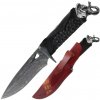 Damaškový lovecký nôž HARAHU KE 39480 Čierna/Červená 16.5 cm