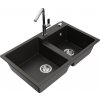 MEXEN/S MEXEN/S - Tomas granitový drez 2-bowl vrátane batérie Flora, čierna/zlatá metalik 6516-75-670401-00