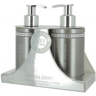 Vivian Gray Crystals Grey luxusné tekuté mydlo s dávkovačom 250 ml + luxusný krém na ruky s dávkovačom 250 ml, kozmetická súprava