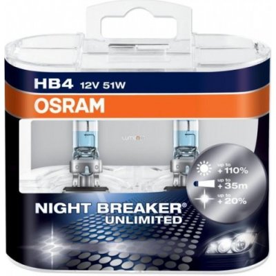 OSRAM NIGHT BREAKER UNLIMITED žiarovka halogénová HB4 12V 51W P22d pre svetlomety automobilu 2 ks