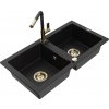 MEXEN/S MEXEN/S - Mario granitový drez 2-bowl vrátane batérie Flora, čierna 6504-77-670401-57-G