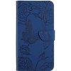 Peňaženkové puzdro Embossing Pattern Motýľ a ruže modré – Motorola Moto G34 5G