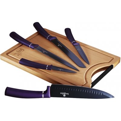 BERLINGERHAUS Sada nožů s nepřilnavým povrchem + prkénko 6 ks Purple Metallic Line BH-2683