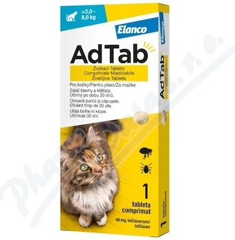 AdTab 48 mg žuvacie tablety pre mačky 2-8 kg 1 tbl