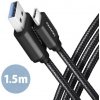 AXAGON BUCM3-AM15AB, SPEED kabel USB-C USB-A, 1.5m, USB 3.2 Gen 1, 3A, ALU, oplet, černý