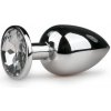 EasyToys Metal Butt Plug No. 6 Silver/Clear, kovový análny kolík 9,5 x 1,3–3,8 cm